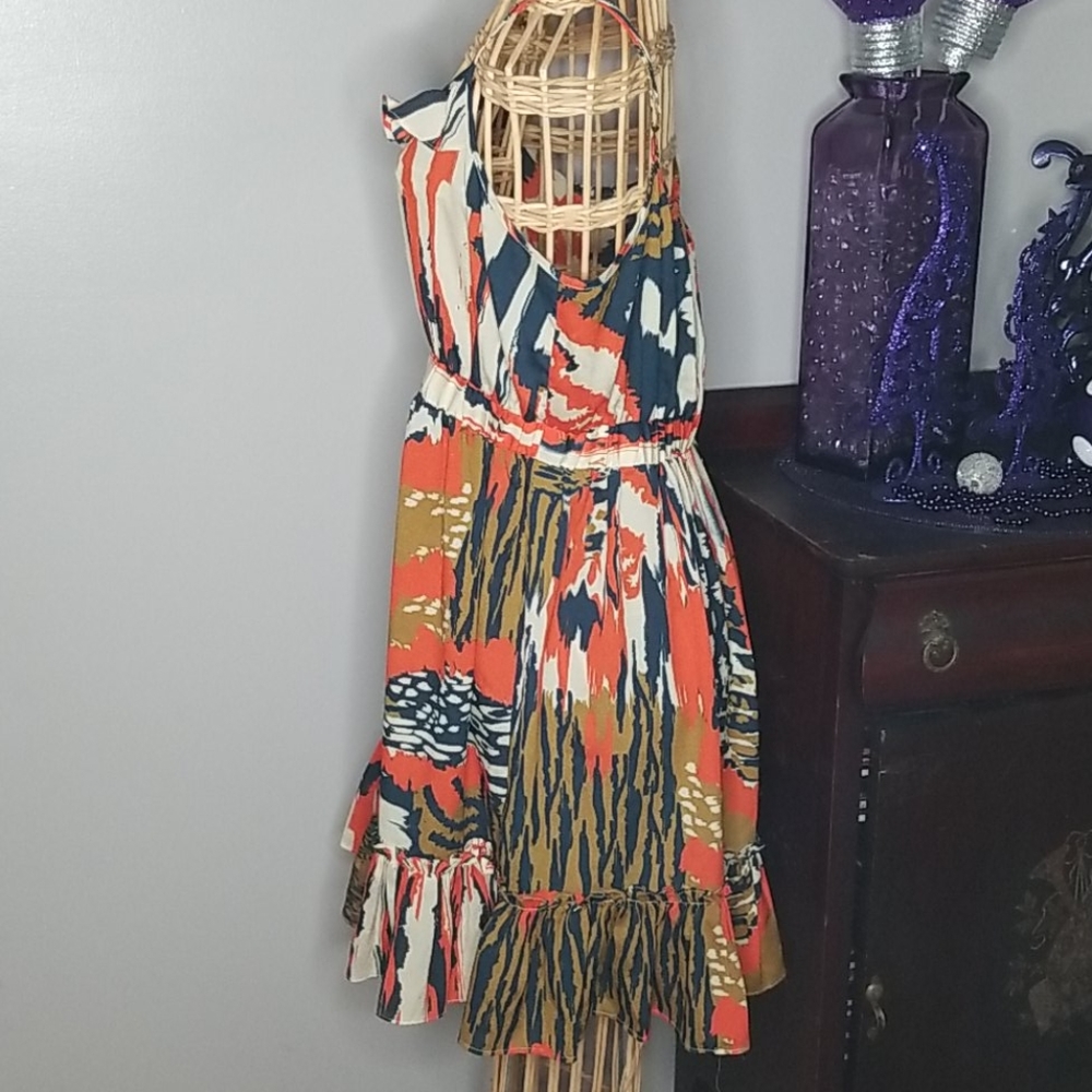 Forever Twentyone Boutique Medium Orange, Blue & Gold Boho Spaghetti Strap Dress - Picture 2 of 7